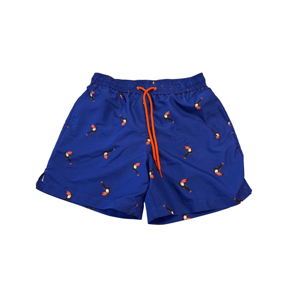 George Mens Blue Toucan Bird Print Swim Trunks Mesh‎ Lined Shorts Size M 32-34